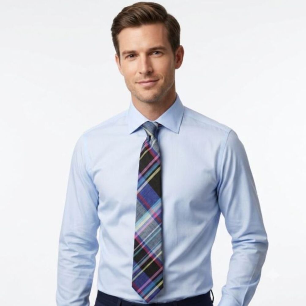 Rooster Men's Multicolor Cotton Madras Plaid Vintage Tie